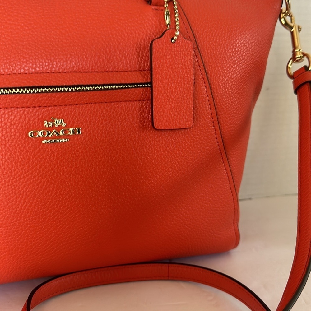 Coach Prairie Satchel Deep Coral Pebble Leather Medium Crossbody Bag - Picture 16 of 16